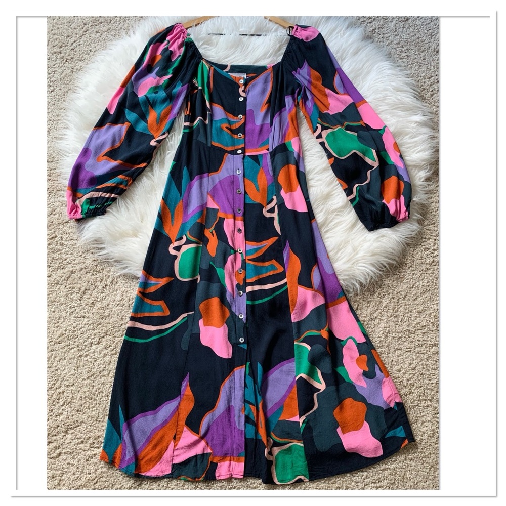 FRNCH Paris Jenine Floral Long Sleeve Midi Maxi Dress Multicolor Size XS
